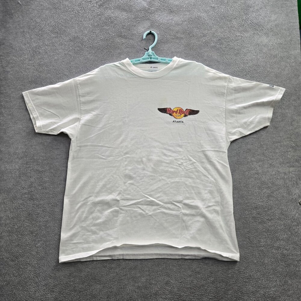 VINTAGE Hard Rock Cafe Men Shirt XX-LARGE White Eagle Guitar Atlanta Y2K READ